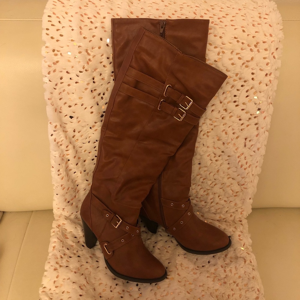 JustFab Knee High Cognac Boots size 8.5